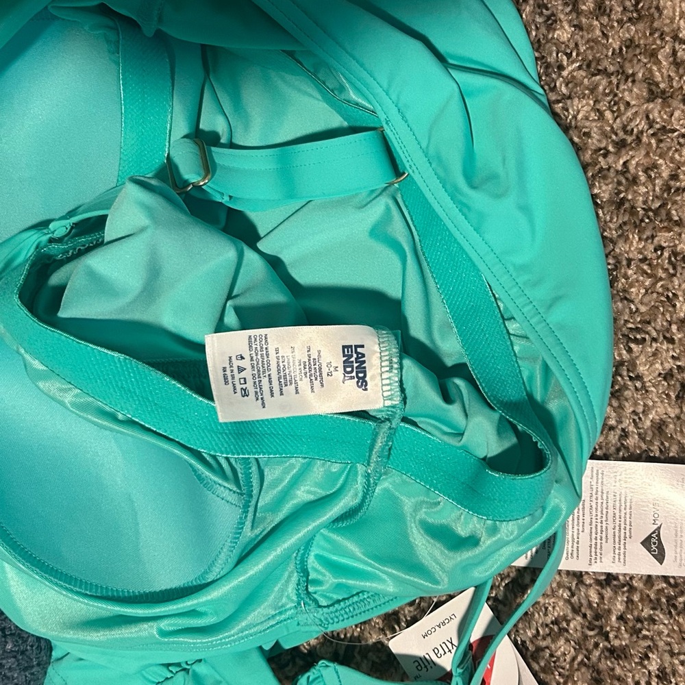 Lands' End Blue One Piece Swimsuit with Elegant Ruched Sides - Picture 2 of 4